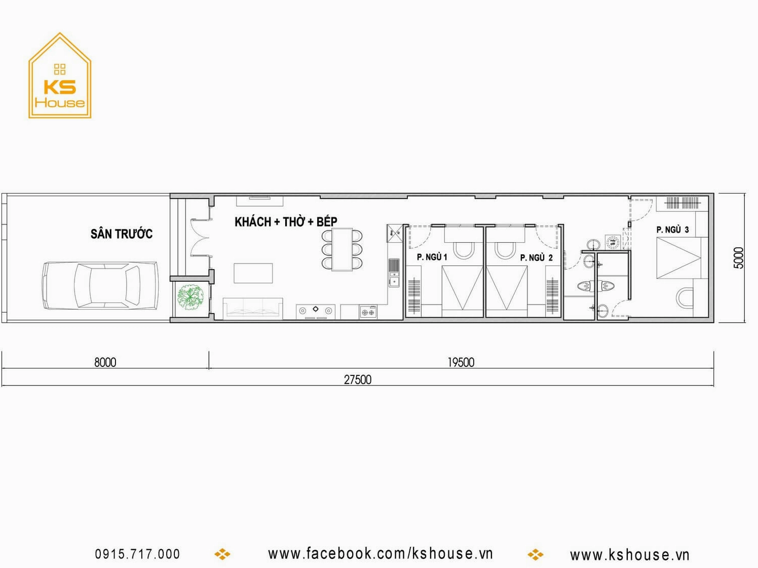 Nội thất mẫu nhà cấp 4 5x20 hiện đại, bố trí khoa học