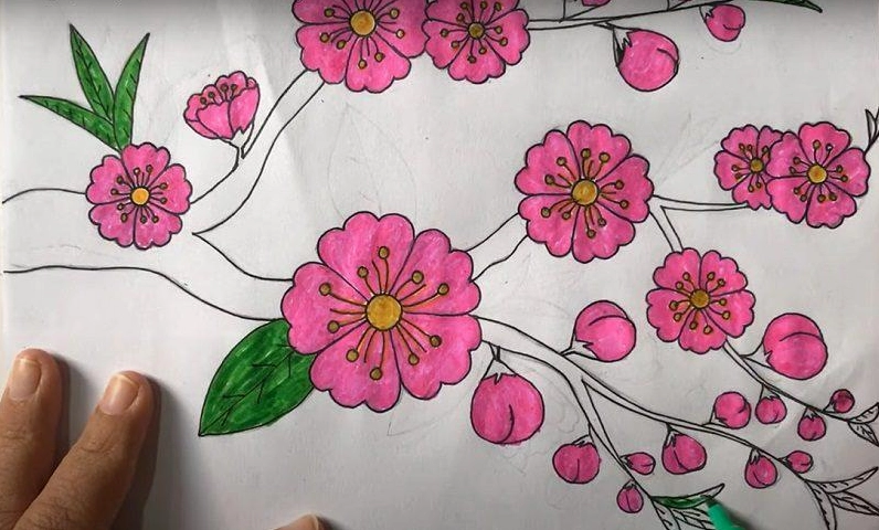 Phối màu sáng tạo cho cành đào