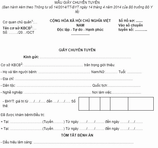 Quy trình xin giấy chuyển tuyến BHYT
