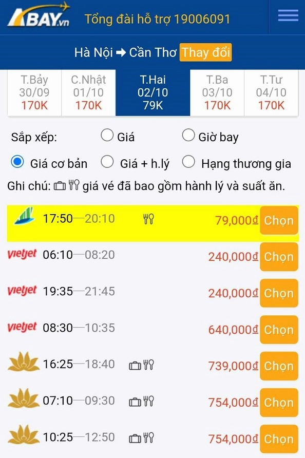 Săn vé máy bay giá rẻ Cần Thơ Hà Nội