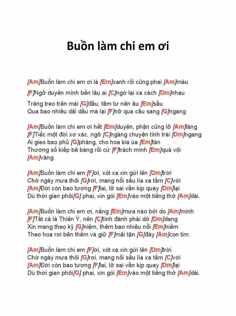 Tâm trạng buồn trong lời bài hát