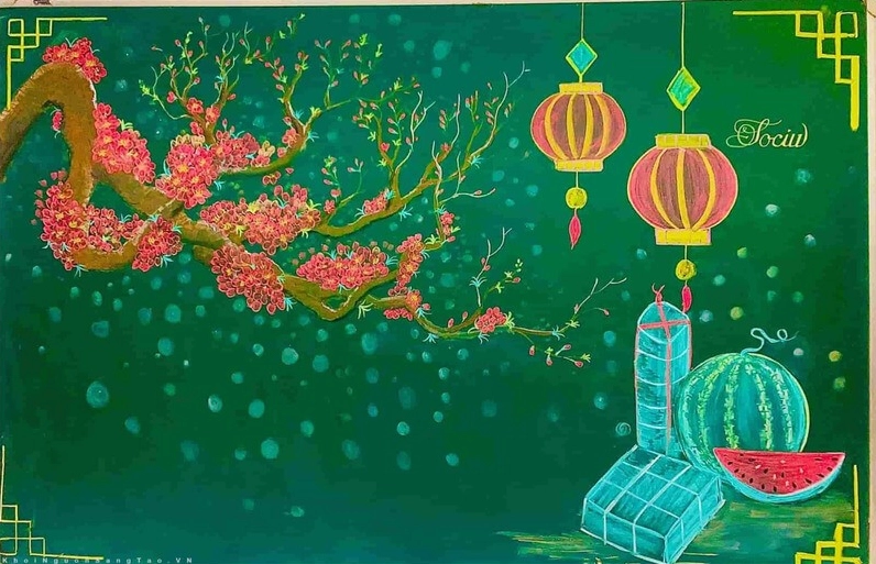 Trang trí bảng với đèn lồng và hoa