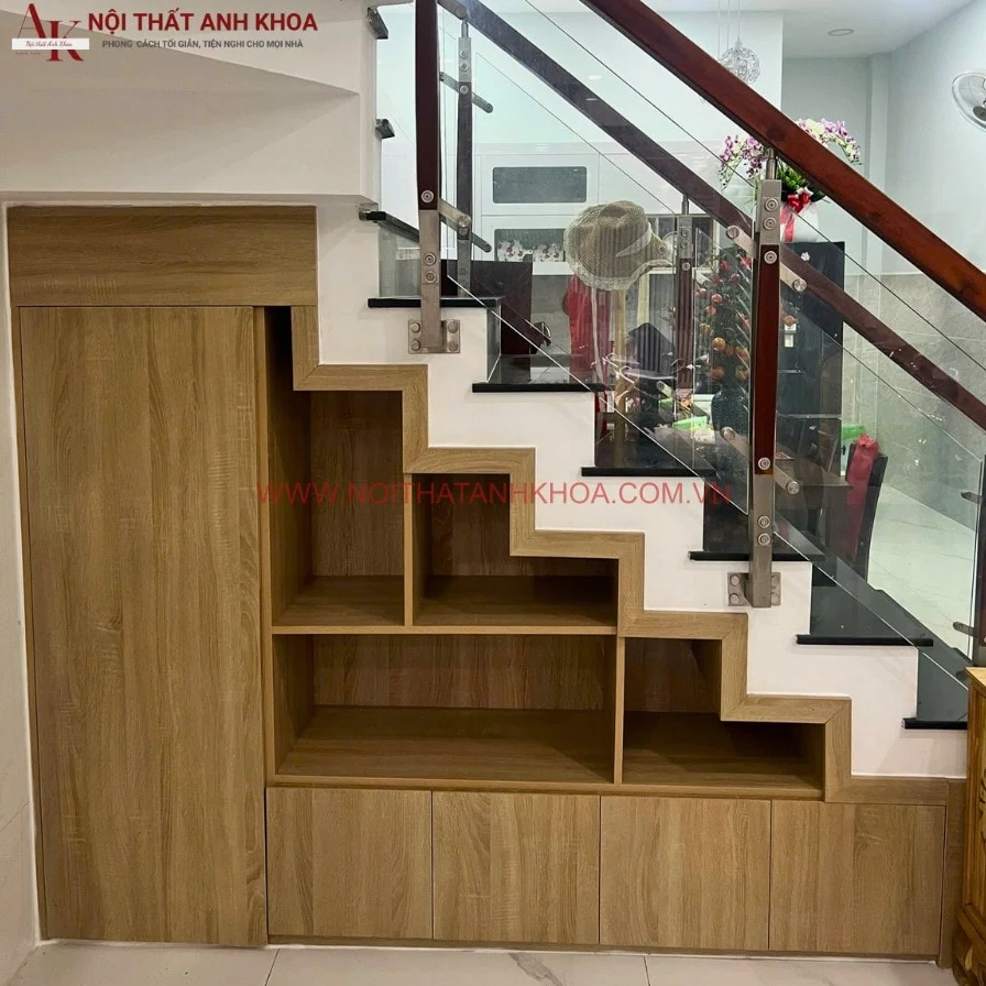 Tủ gầm cầu thang phòng khách gỗ công nghiệp hiện đại