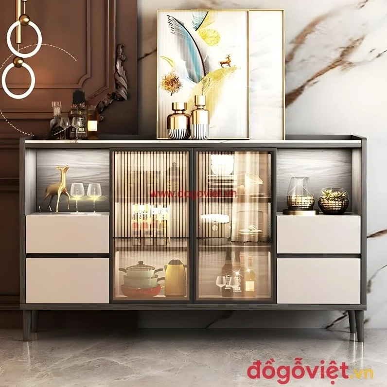 Tủ đựng chén bát nhỏ gọn bằng gỗ công nghiệp hiện đại