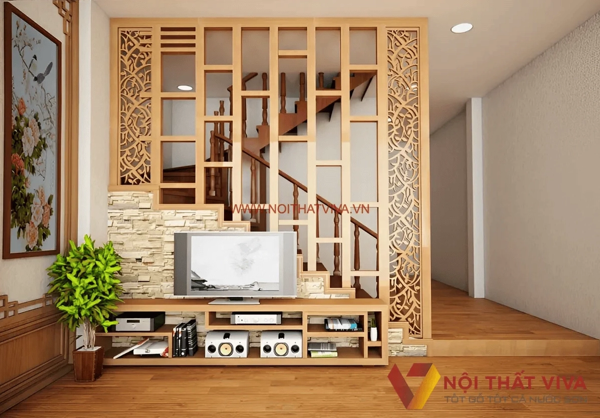 Vách ngăn gỗ kết hợp kính hiện đại