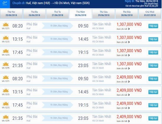 Vé máy bay Huế Sài Gòn