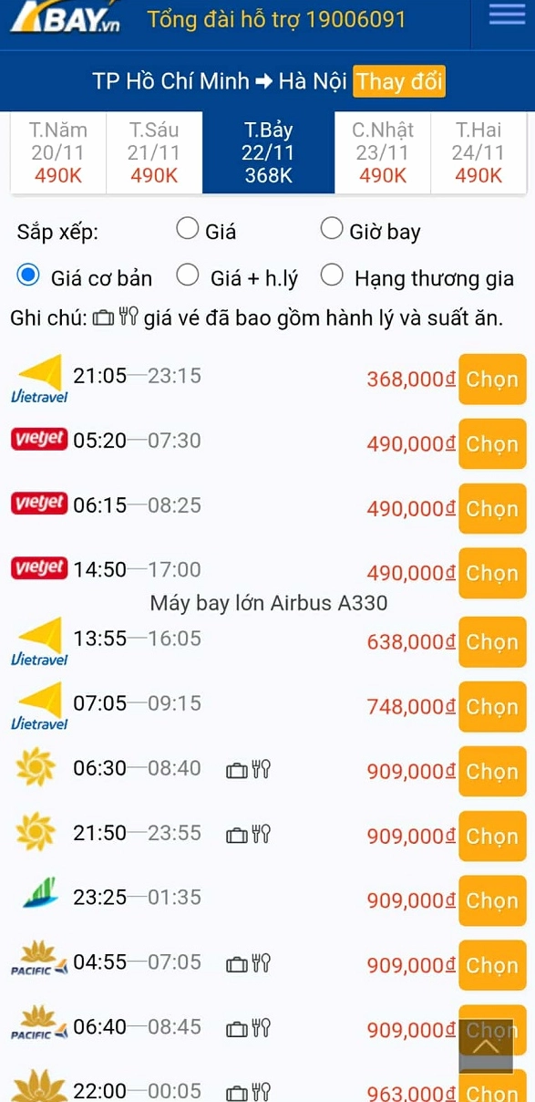 Vé máy bay Sài Gòn - Hà Nội tháng 11