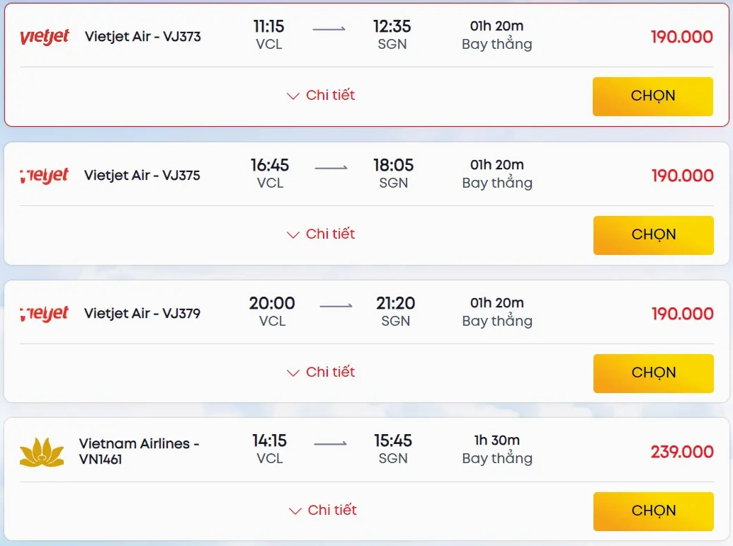 Vé máy bay Vietjet đi Chu Lai Sài Gòn
