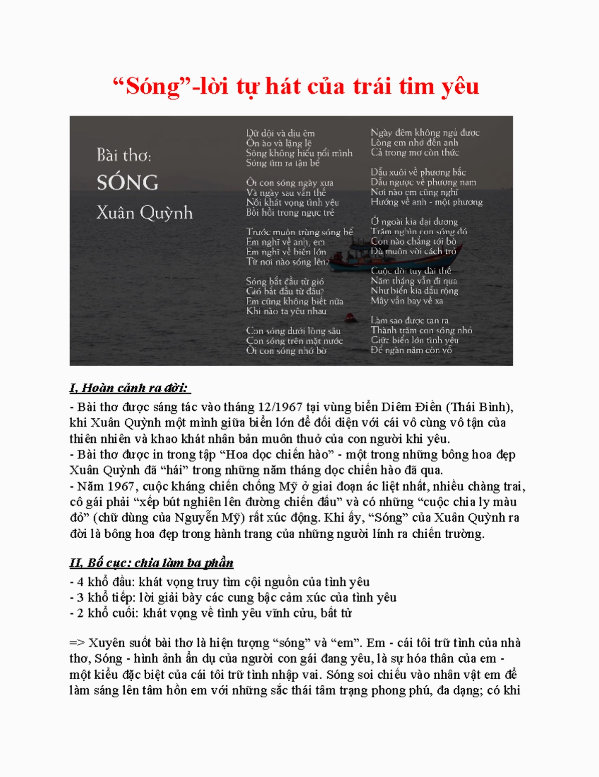 Ý nghĩa bài thơ Sóng Xuân Quỳnh