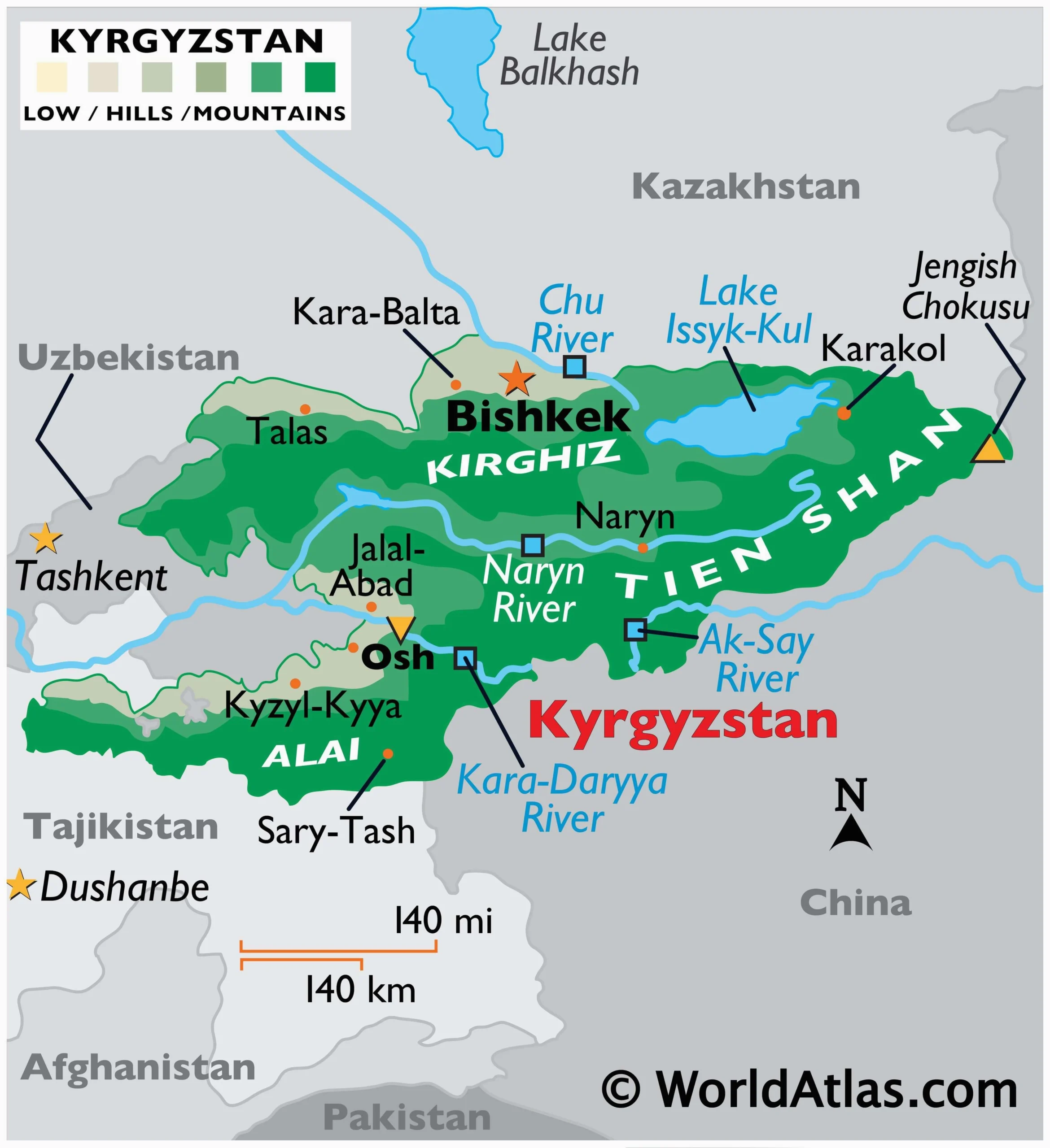 Bản đồ địa hình Kyrgyzstan
