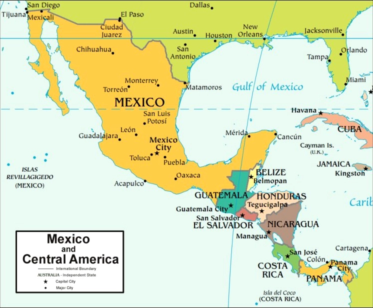 Bản đồ Mexico với các bang và thành phố lớn