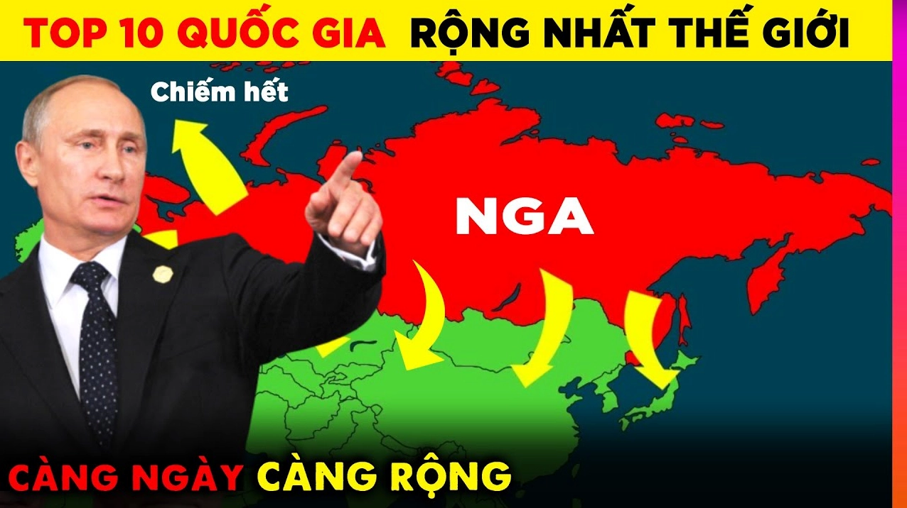 Bản đồ thế giới làm nổi bật các quốc gia có diện tích lớn