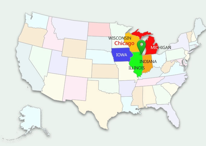 Bản đồ tiểu bang Illinois, Hoa Kỳ