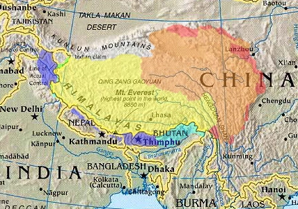 Bản đồ tranh chấp lãnh thổ Tây Tạng