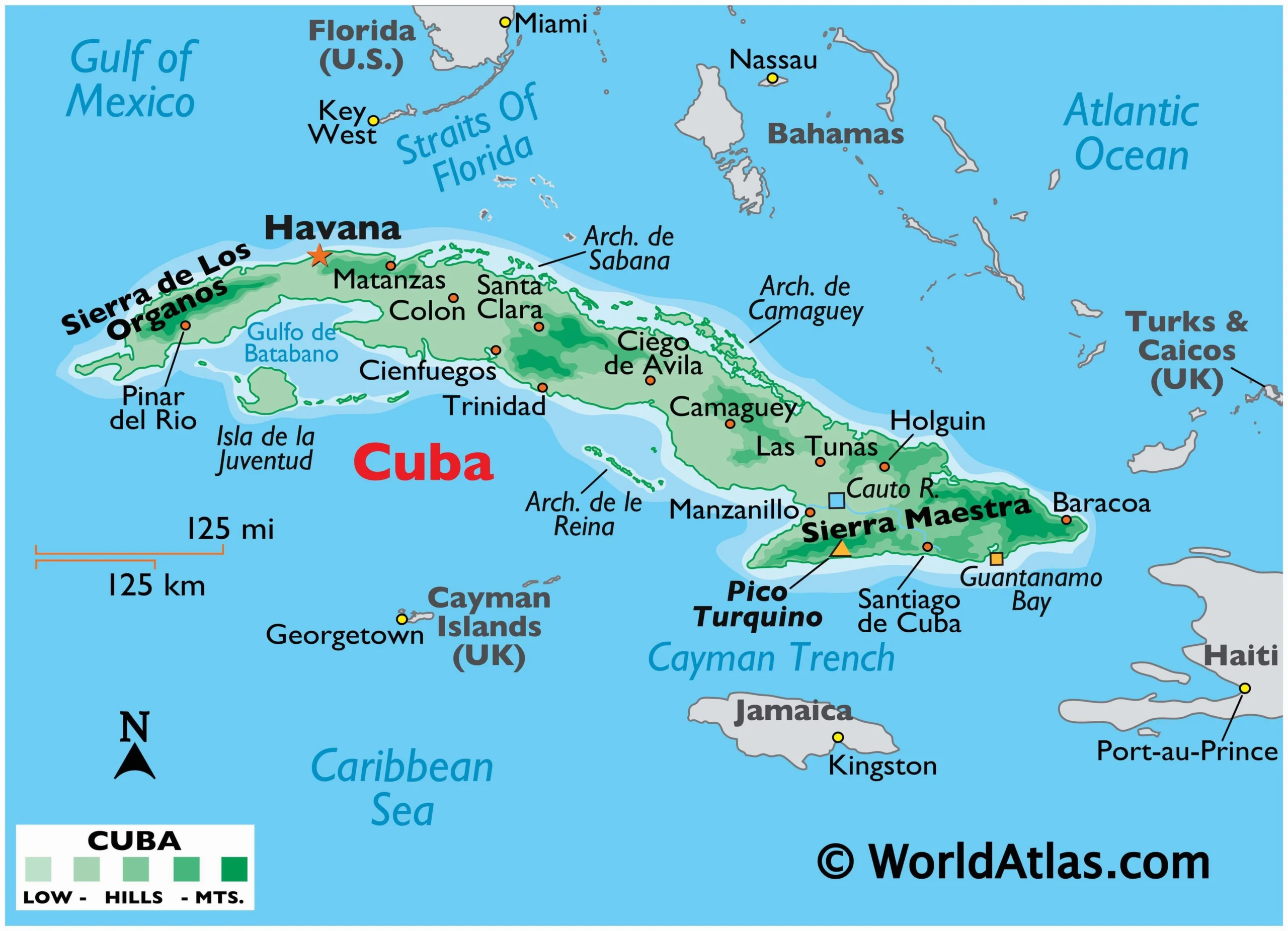 Bản đồ vật lý của Cuba