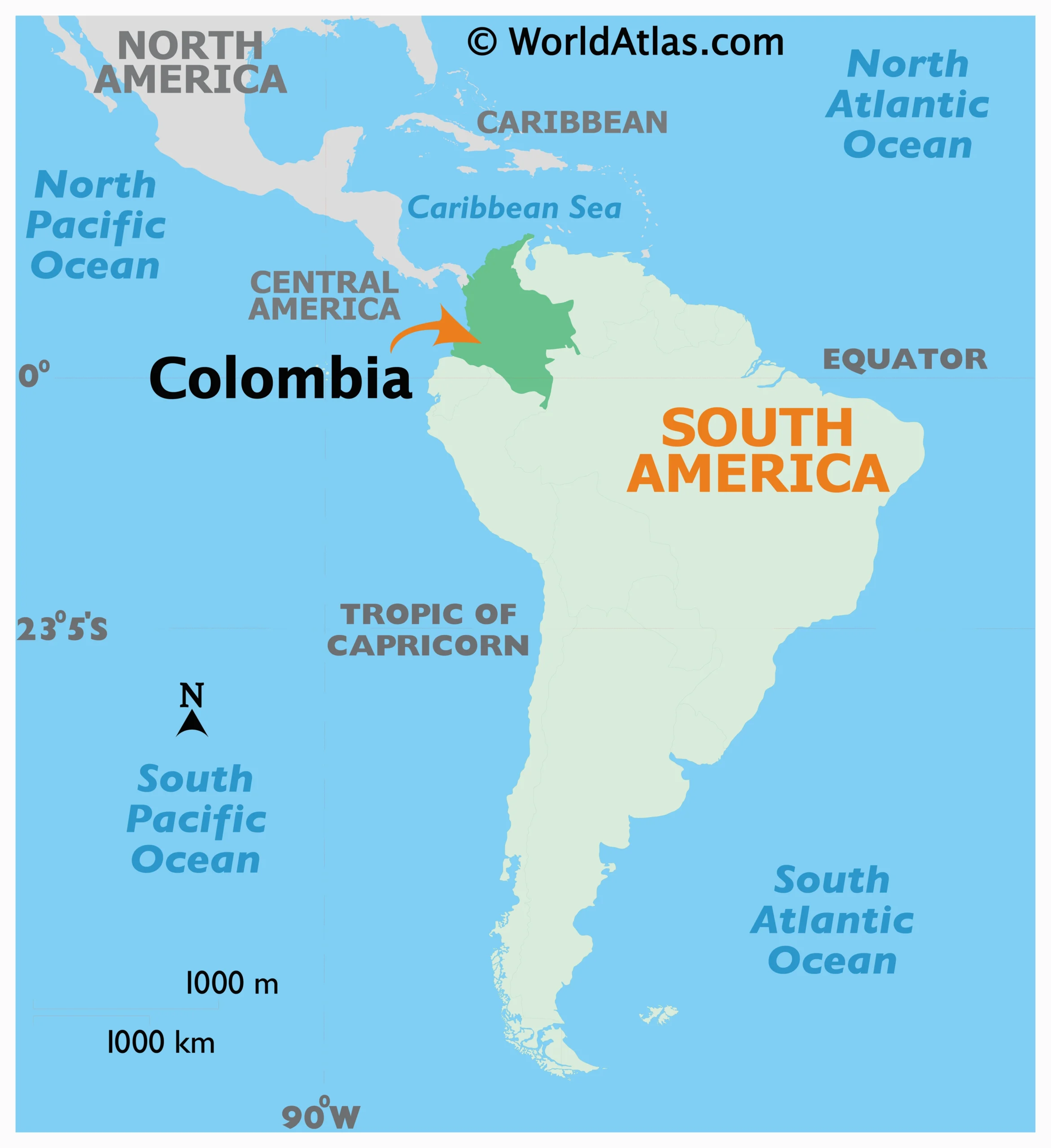 Bản đồ vị trí địa lý của Colombia