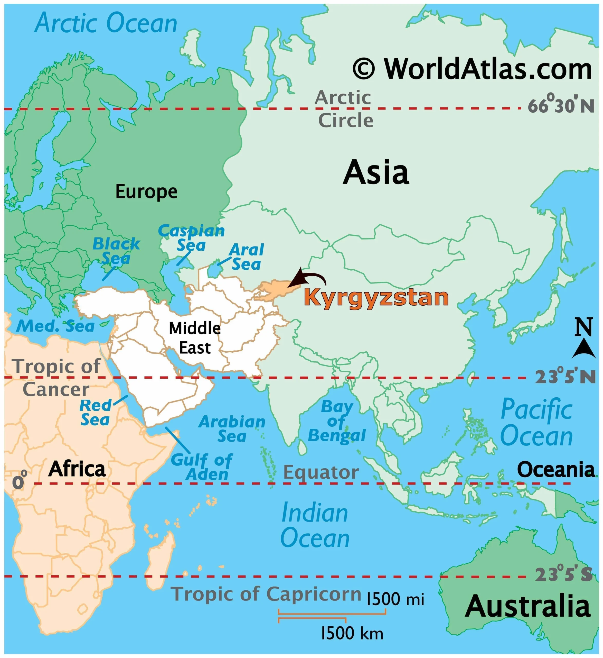 Bản đồ vị trí địa lý của Kyrgyzstan