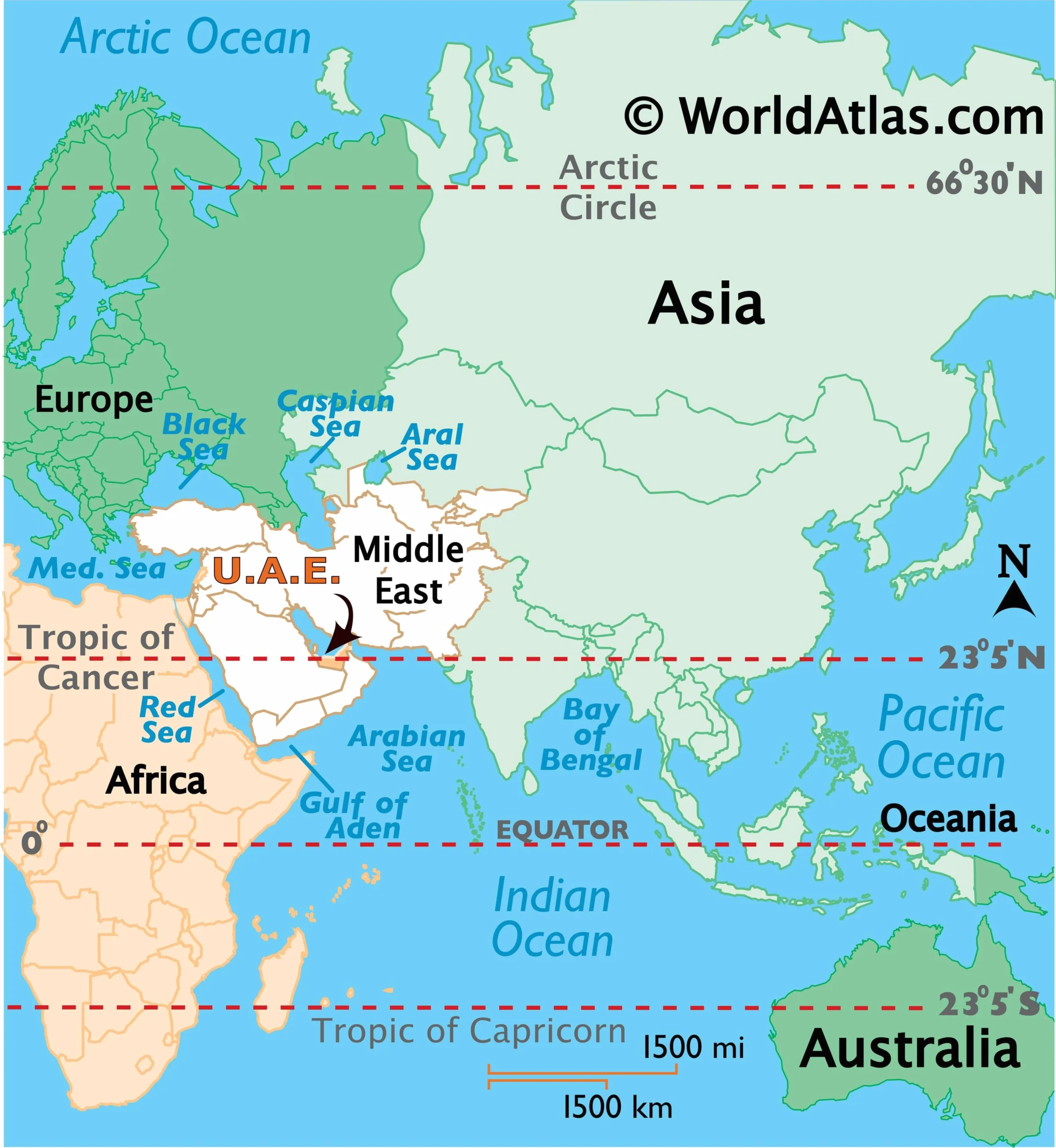 Bản đồ vị trí địa lý của UAE