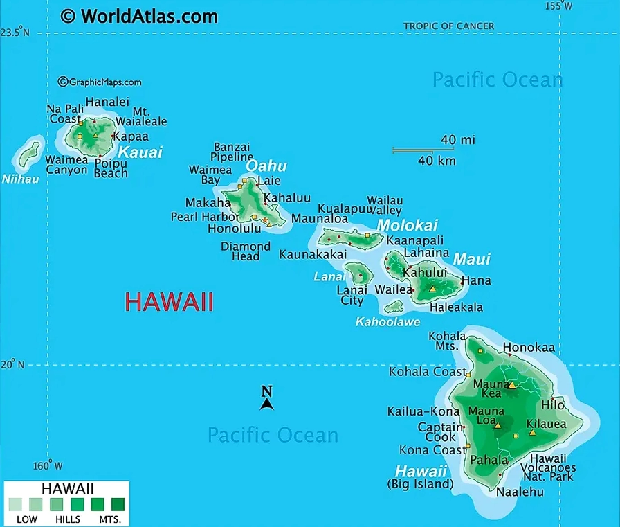 Bản đồ vị trí quần đảo Hawaii