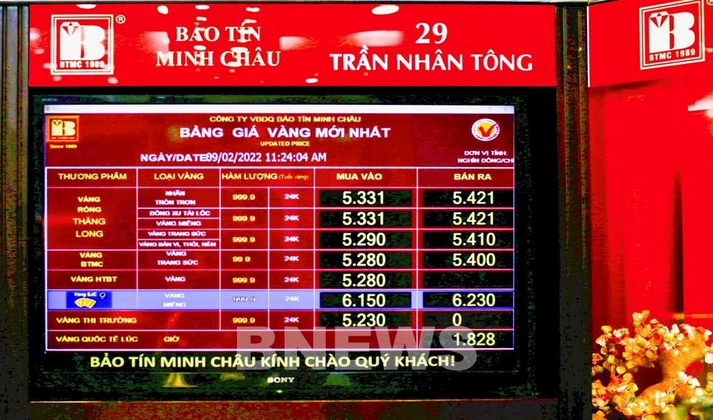 Bảng niêm yết giá vàng tại Bảo Tín Minh Châu