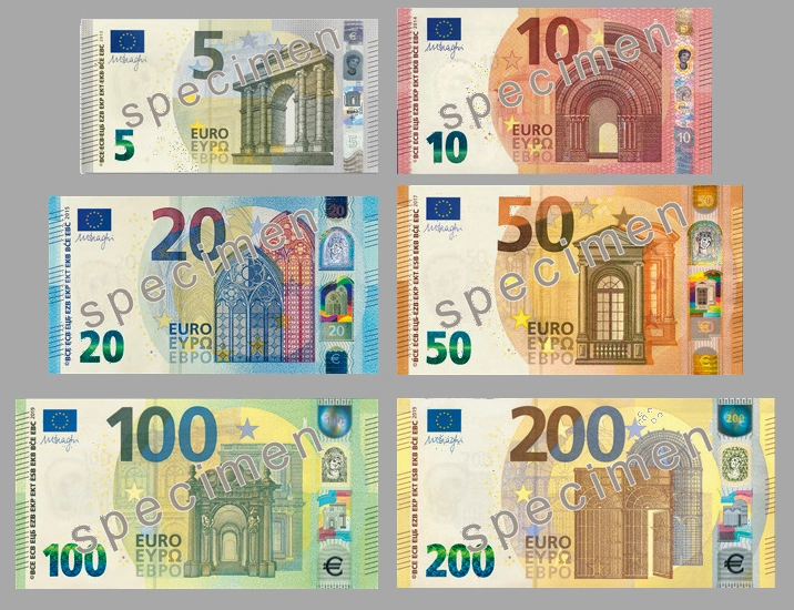 Các mệnh giá tiền giấy Euro