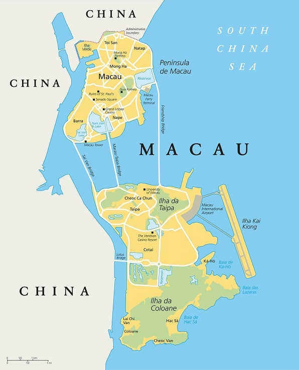 Cảnh quan đường phố Ma Cao với kiến trúc pha trộn