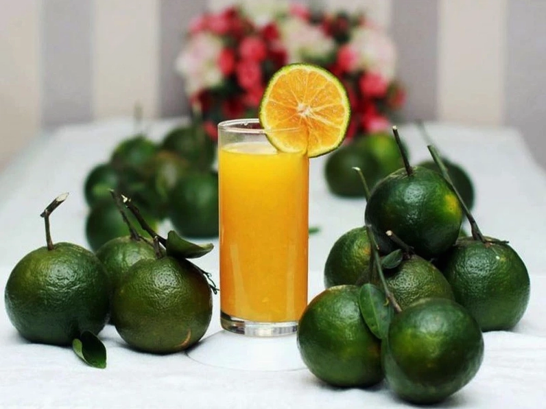 Trái cam tươi và ly nước cam