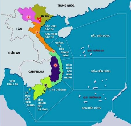 Bản đồ Biển Đông với đường bờ biển Việt Nam