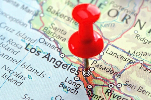 Bản đồ nước Mỹ với vị trí Los Angeles được đánh dấu
