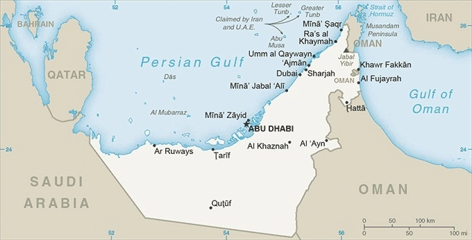 Bản đồ thế giới cho thấy vị trí của Dubai
