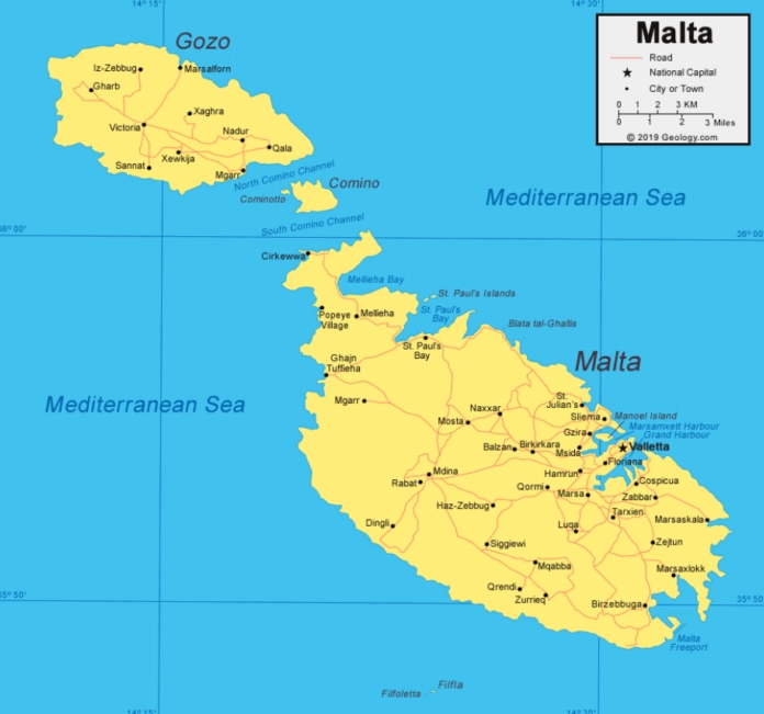 Bản đồ vị trí của Malta tại Địa Trung Hải