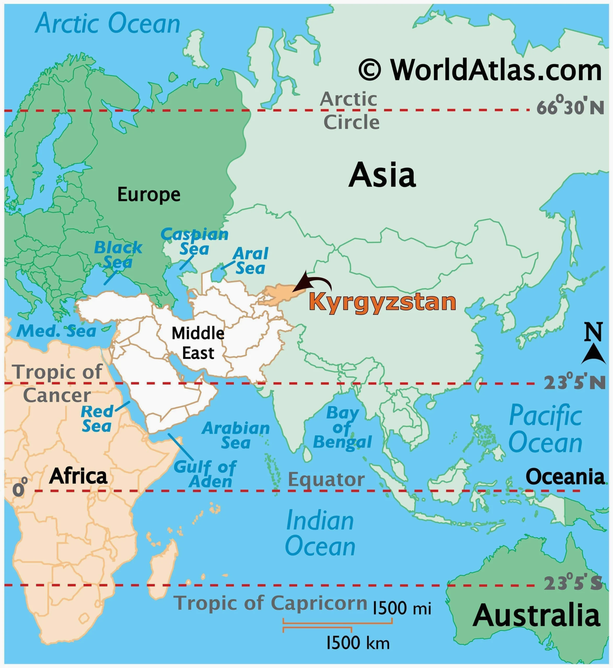 Bản đồ vị trí địa lý của Kyrgyzstan