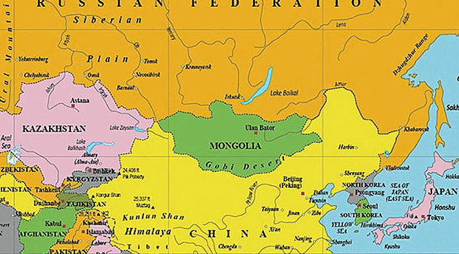 Bản đồ vị trí địa lý của Mông Cổ