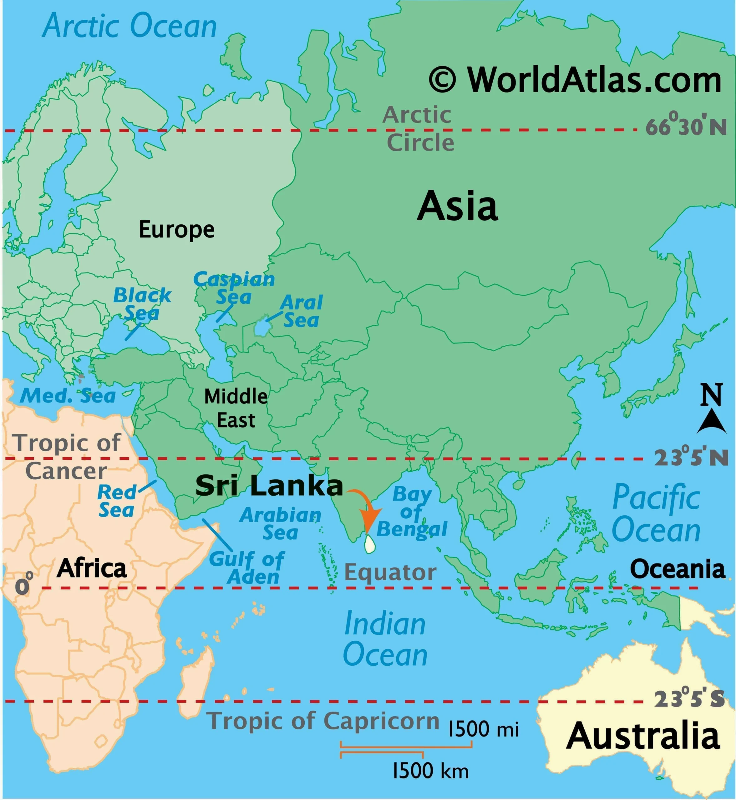 Bản đồ vị trí địa lý của Sri Lanka