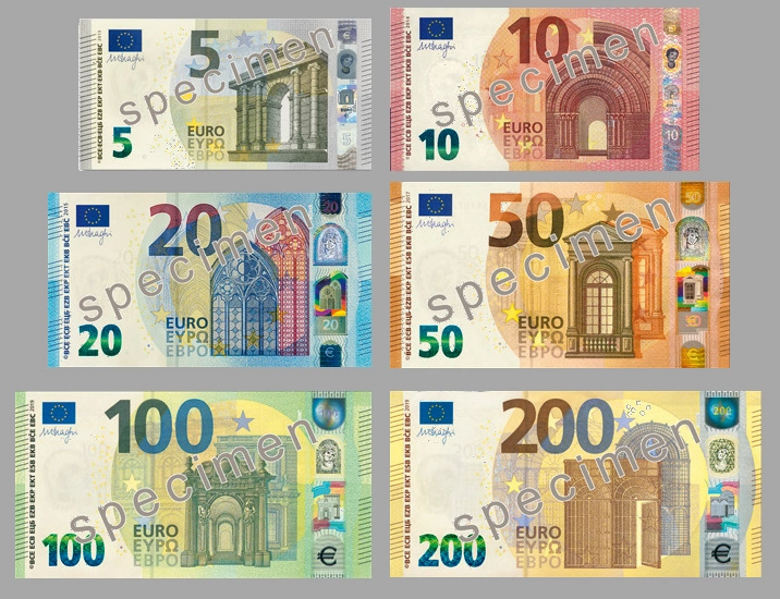 Các mệnh giá tiền giấy Euro mới
