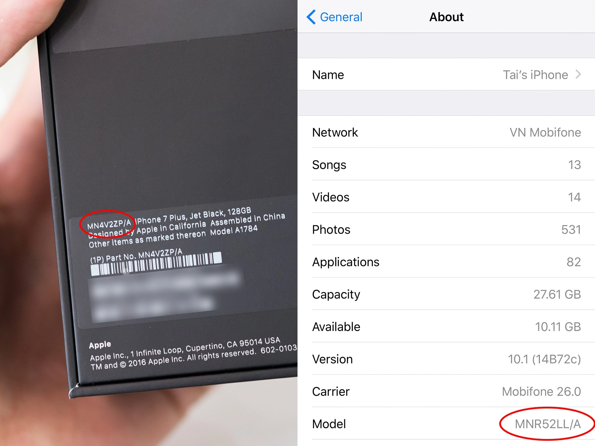Kiểm tra mã iPhone ZP/A
