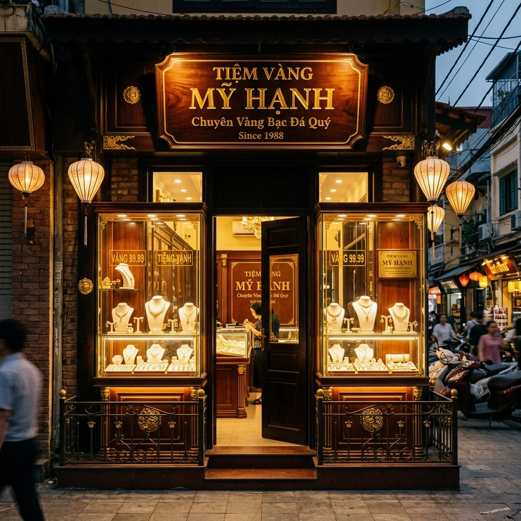 Tiệm vàng Mỹ Hạnh Hà Đông trưng bày nhiều mẫu trang sức tinh xảo