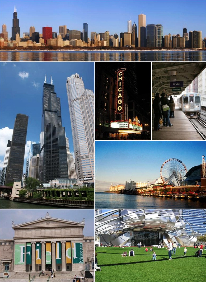 Toàn cảnh thành phố Chicago với các tòa nhà cao tầng và sông Chicago